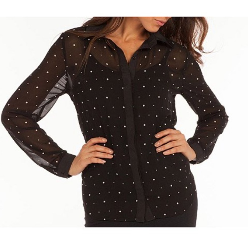 Smart & Sexy Women's Plus-Size Woven Polka Dot Top with Contrast Details XXL